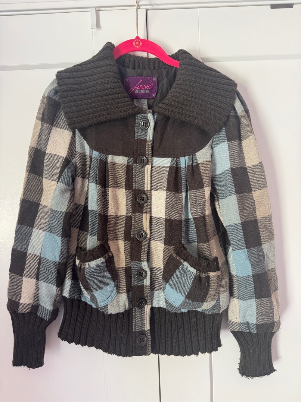 Jack by BB Dakota Black, Light Blue & Cream Plaid Button-Up Sweater Jacket